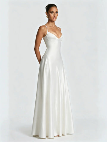 Elegant Satin V Neck Maxi Dress