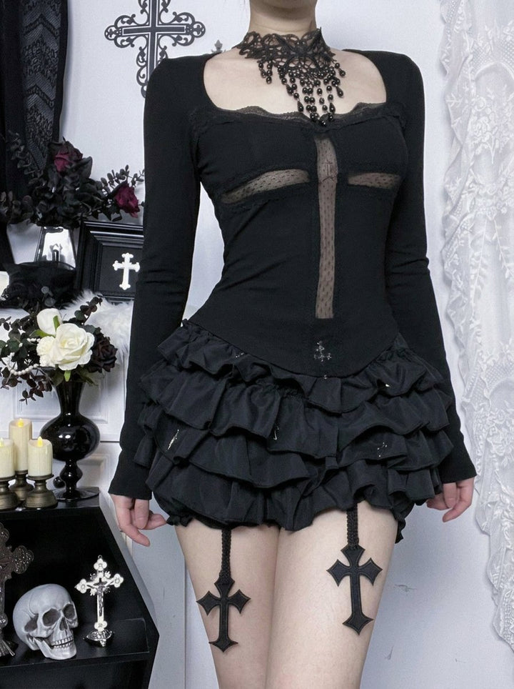 Gothic Lace Trim Slim Fit Tee