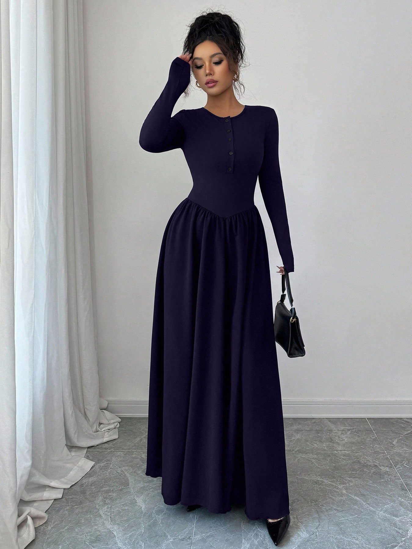 Long Sleeve Button Front Maxi Dress