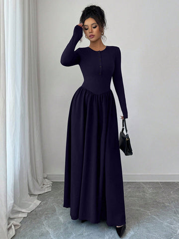 Long Sleeve Button Front Maxi Dress
