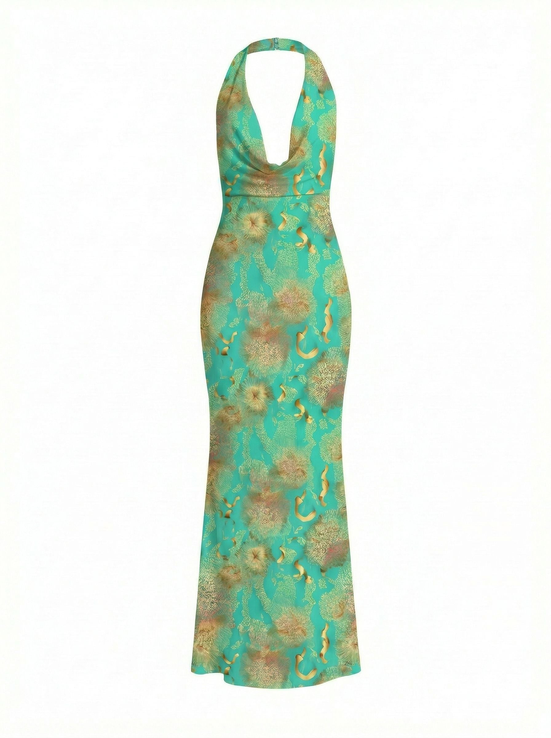 Floral Print Cowl Neck Bodycon Maxi Dress