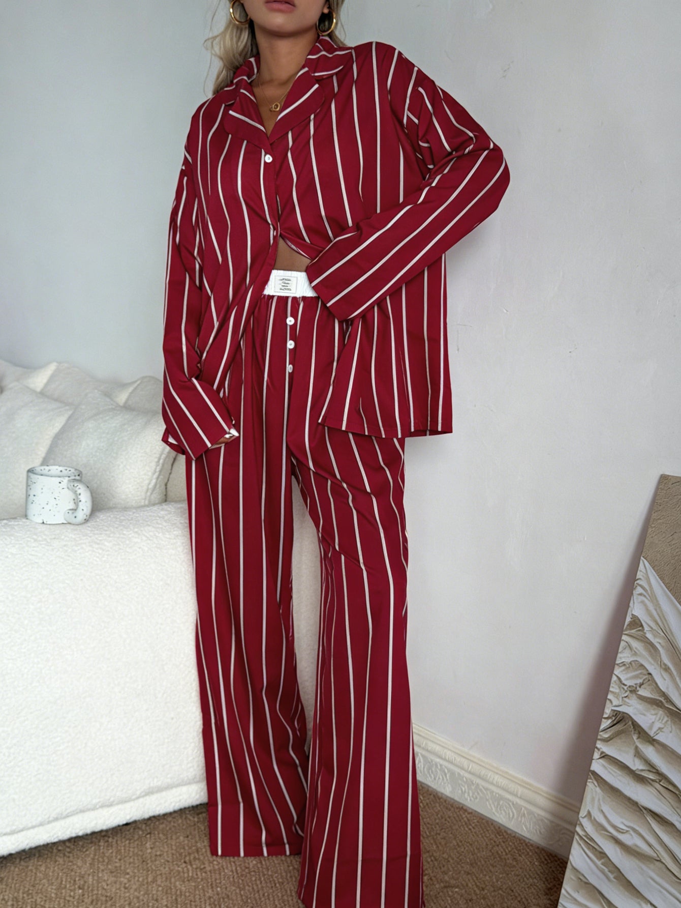 Soft Striped Satin Pajama Lounge Set