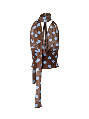 Polka Dot Cowl Neck Halter Top
