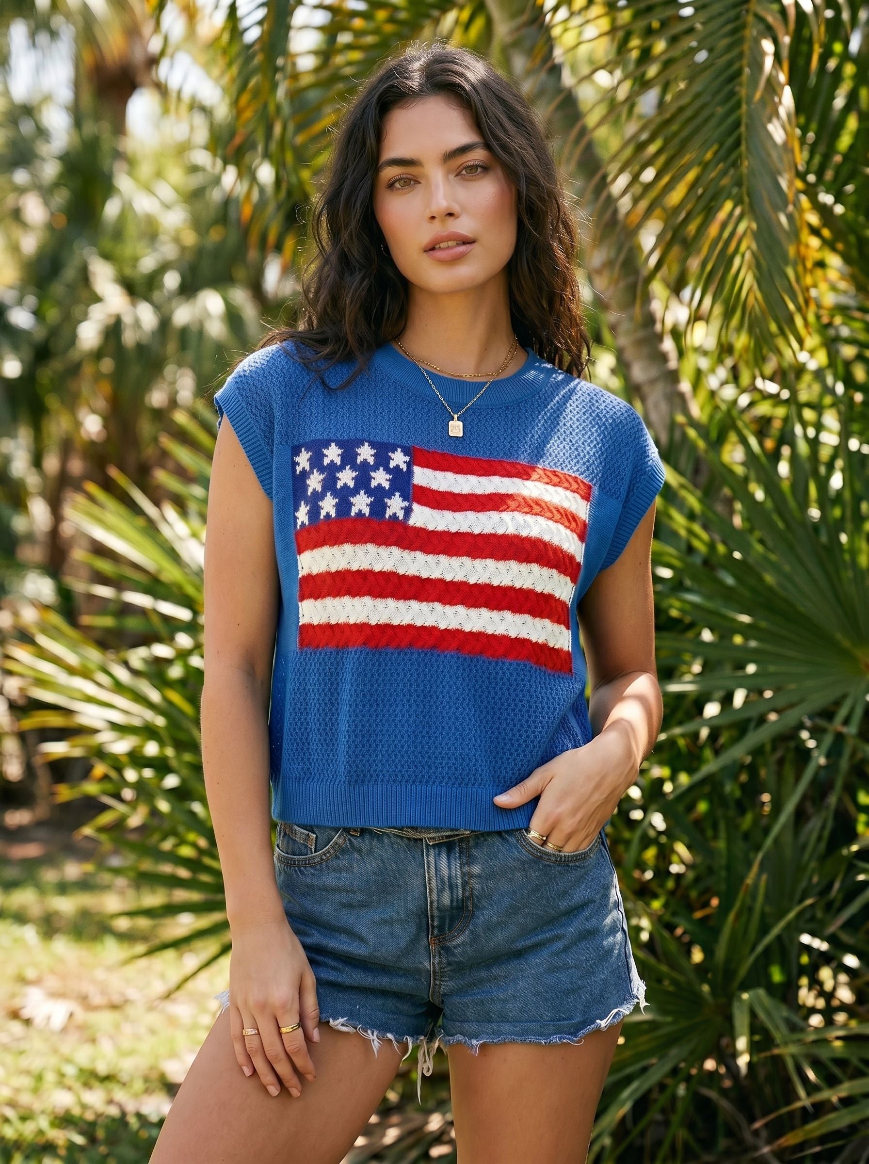 American Flag Graphic Knit Sweater