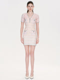 Elegant Tweed V Neck Mini Dress