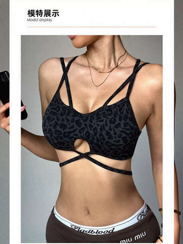 Leopard Print Crisscross Yoga Tank Top