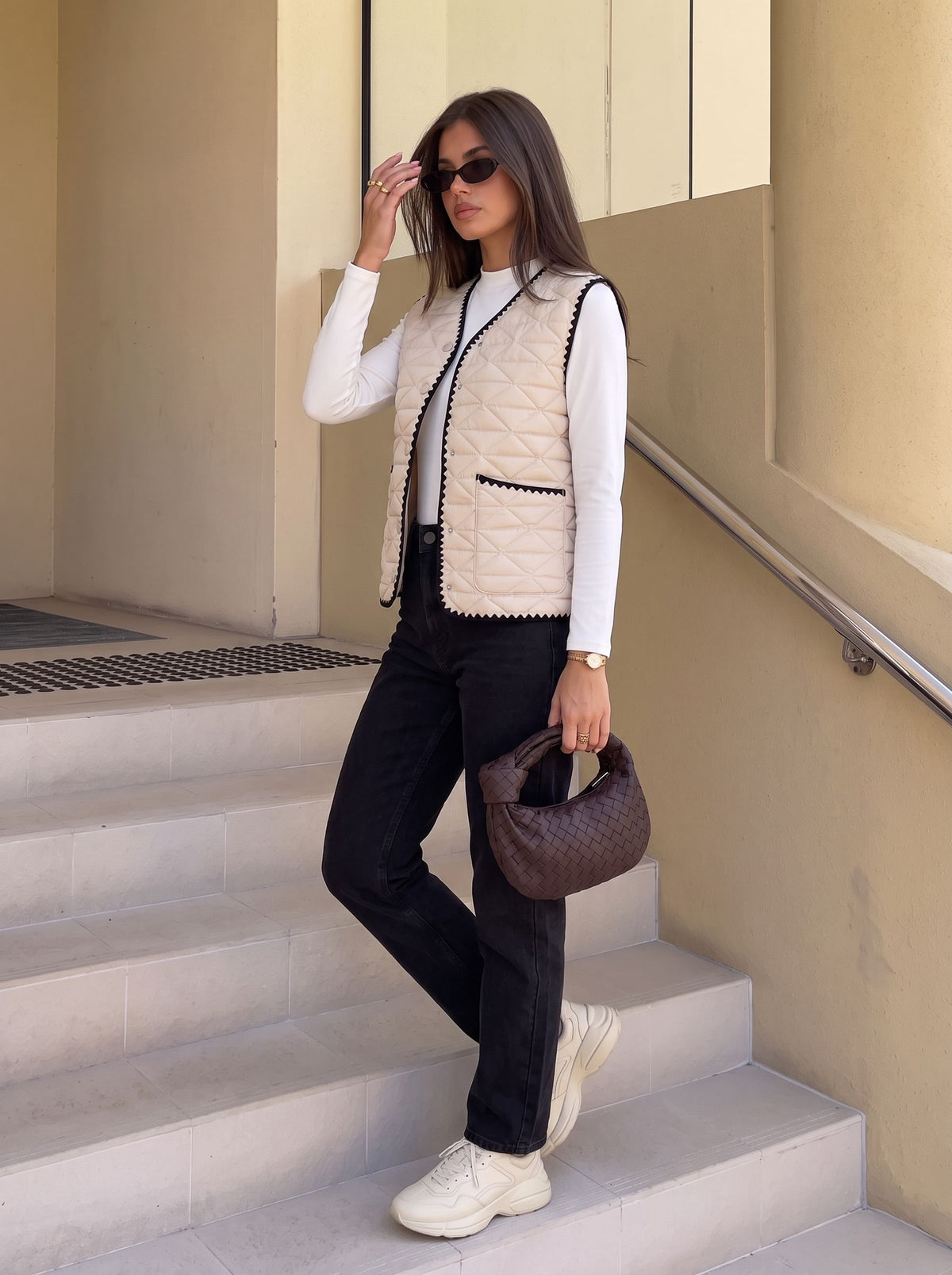Lightweight Quilted Contrast Trim Vest
