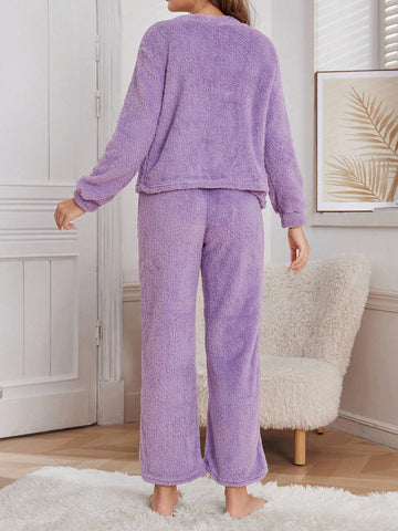 Cozy Fuzzy Button Front Lounge Set