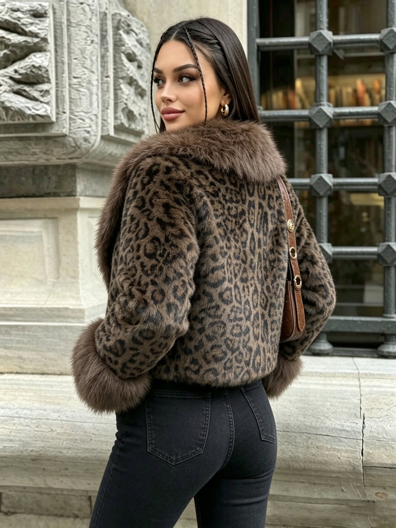Luxurious Leopard Print Faux Fur Coat