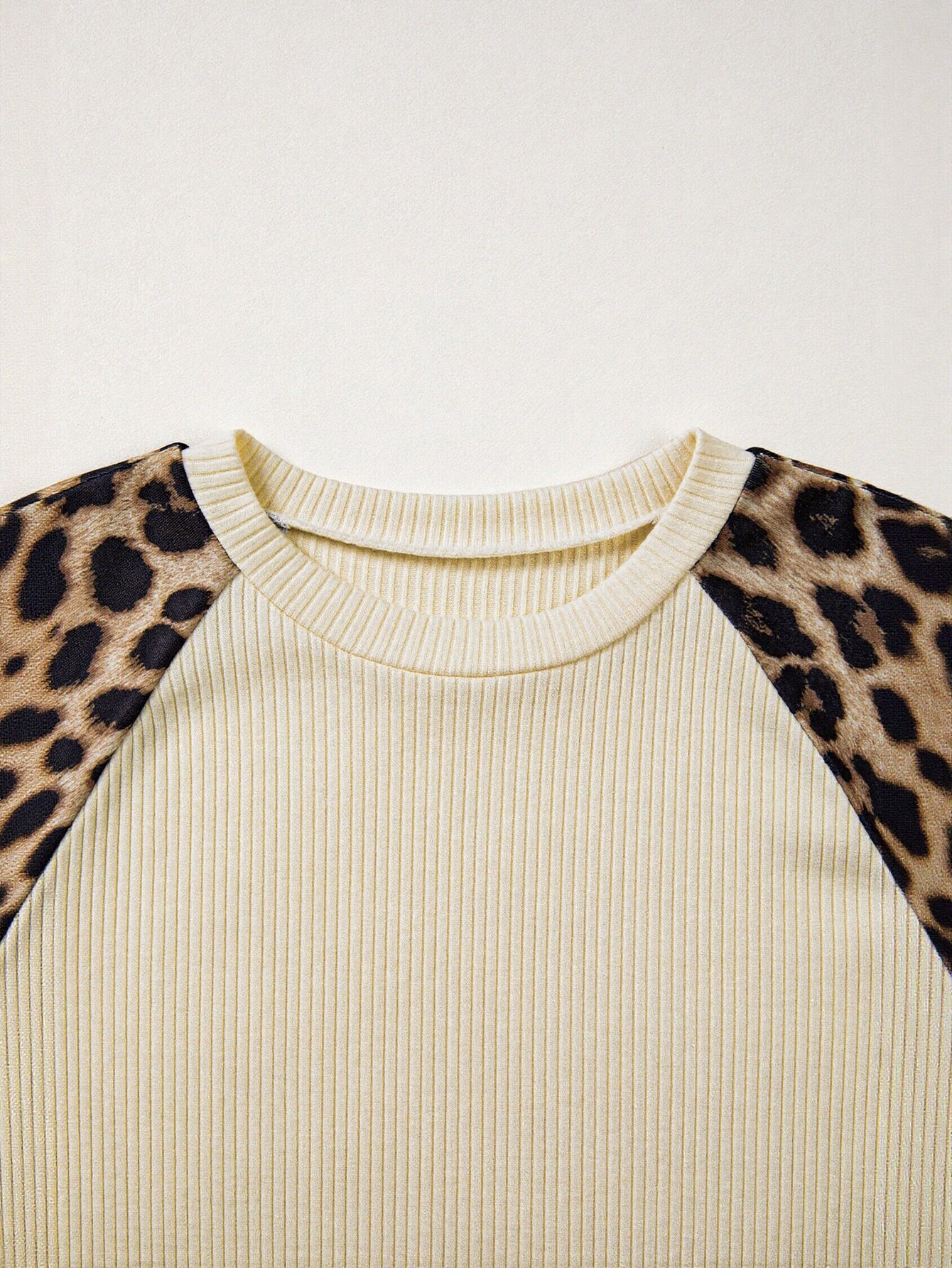 Leopard Print Ribbed Knit T Shirt