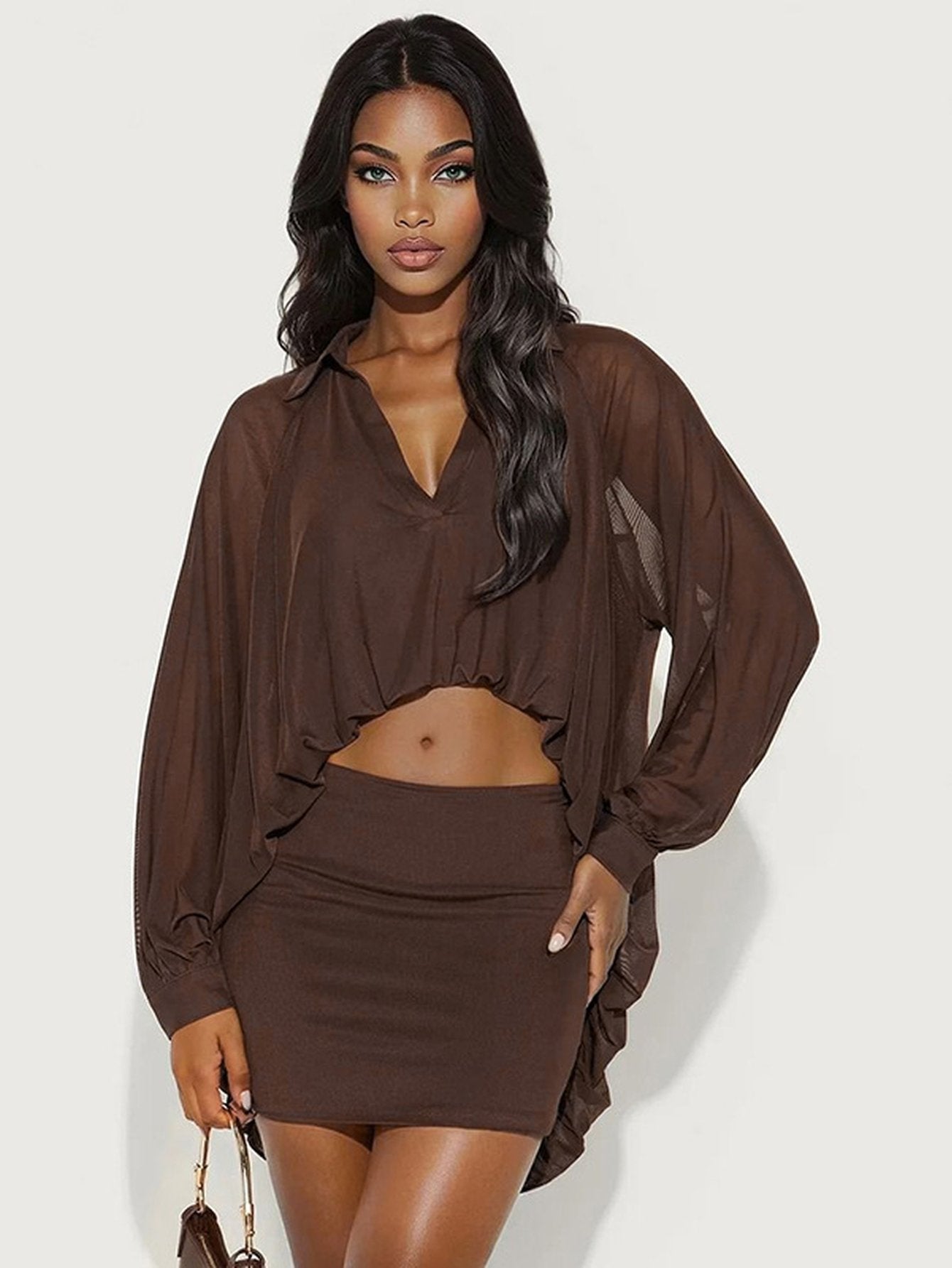 Oversized Button Down Mini Skirt Set