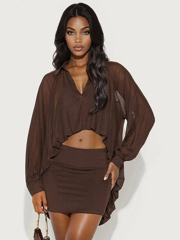 Oversized Button Down Mini Skirt Set