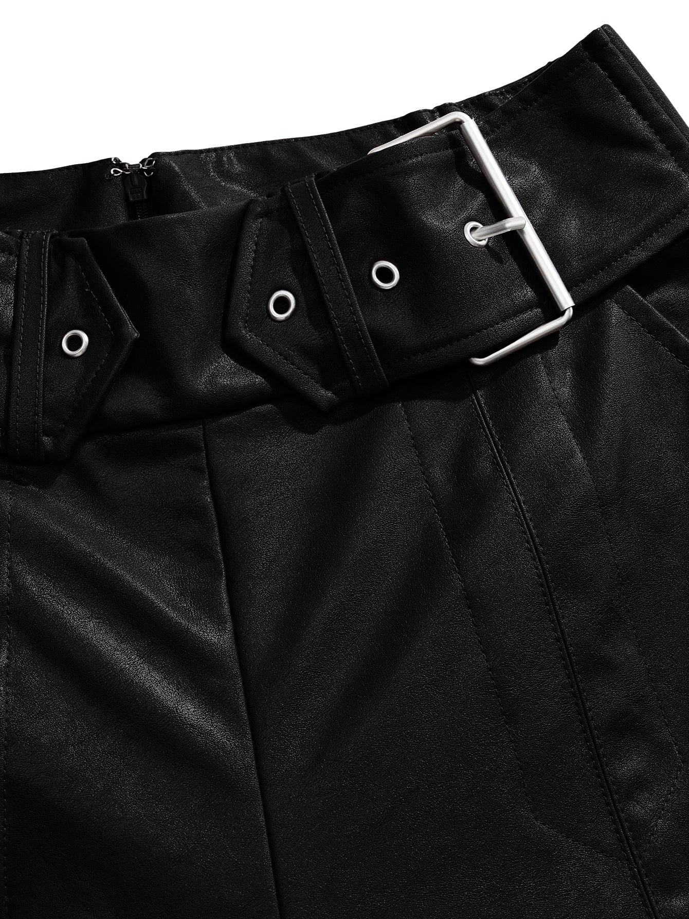 High Waisted Belted Faux Leather Pants