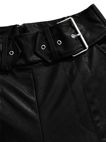 High Waisted Belted Faux Leather Pants