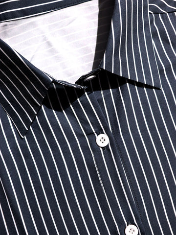 Belted Striped Button Down Maxi Dress