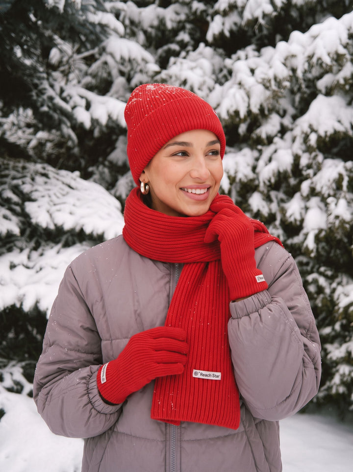 Cozy Ribbed Knit Winter Hat Scarf Gloves 3-Piece Set