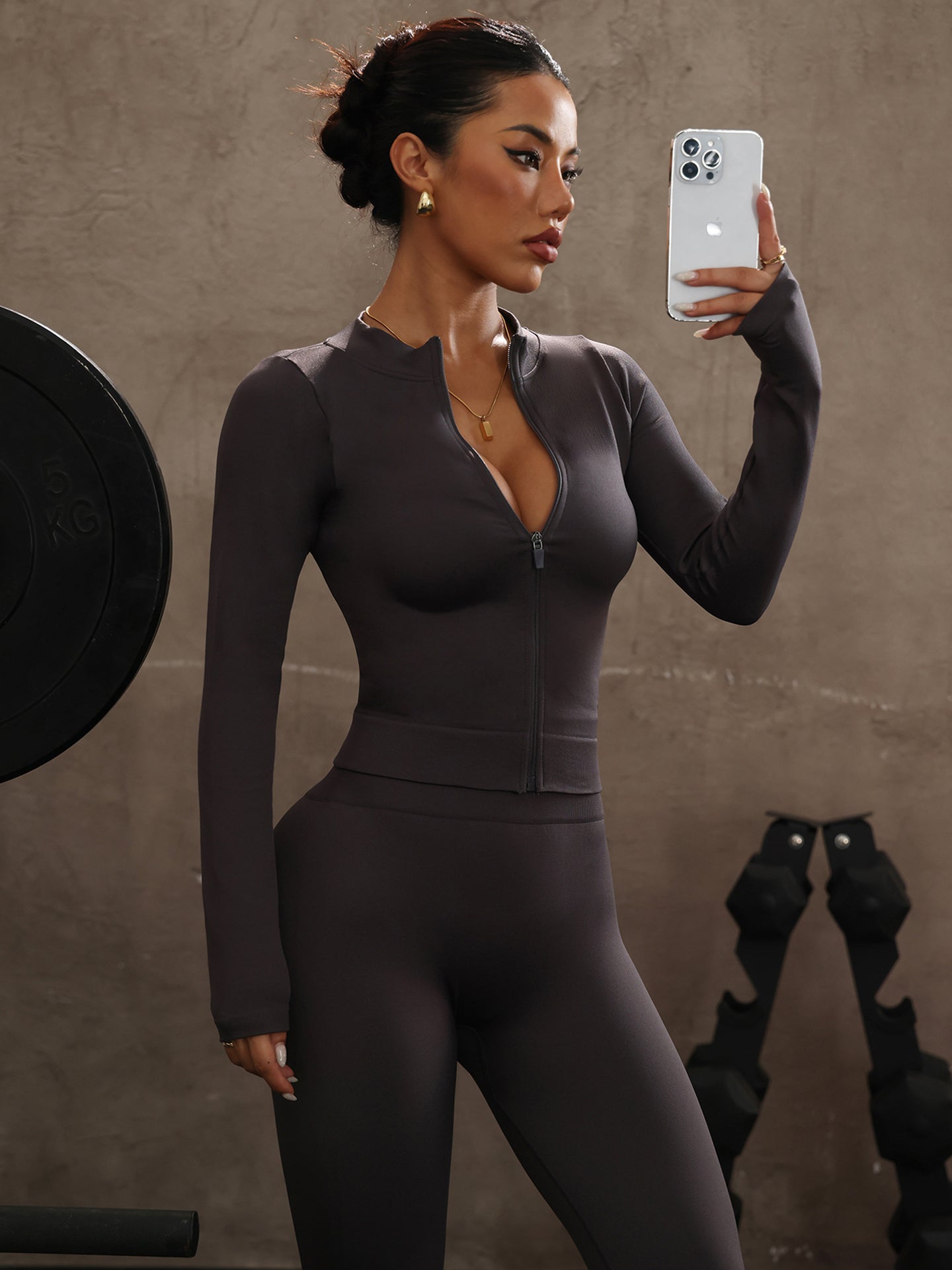 Zip-Front Top Fitted Yoga Pants Athleisure Set