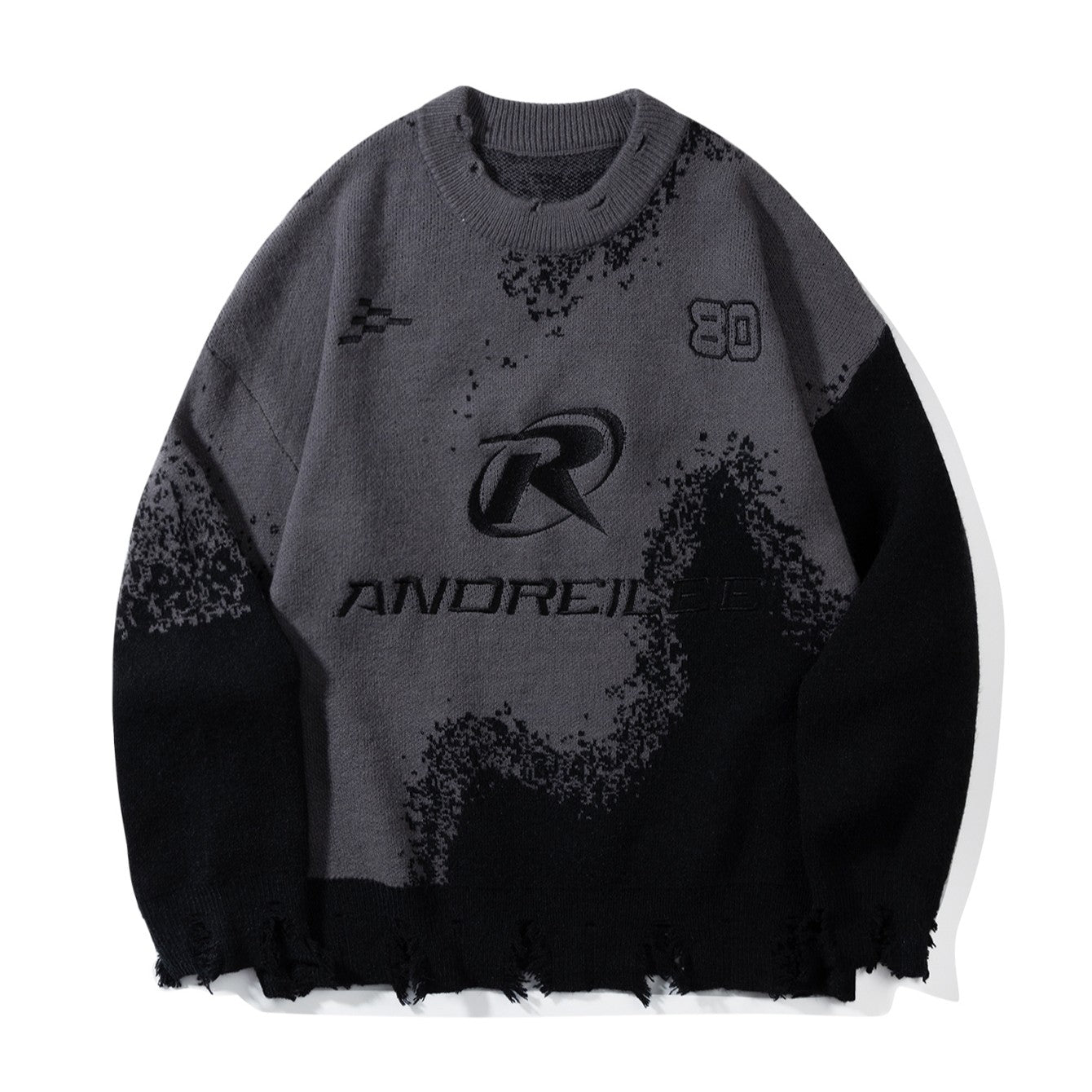 Distressed Oversized Graphic Knit Sweater