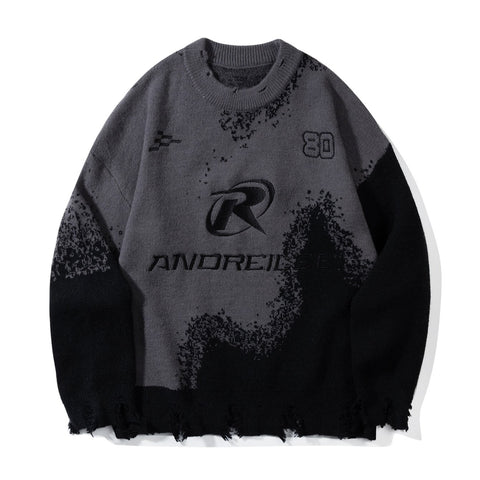 Distressed Oversized Graphic Knit Sweater