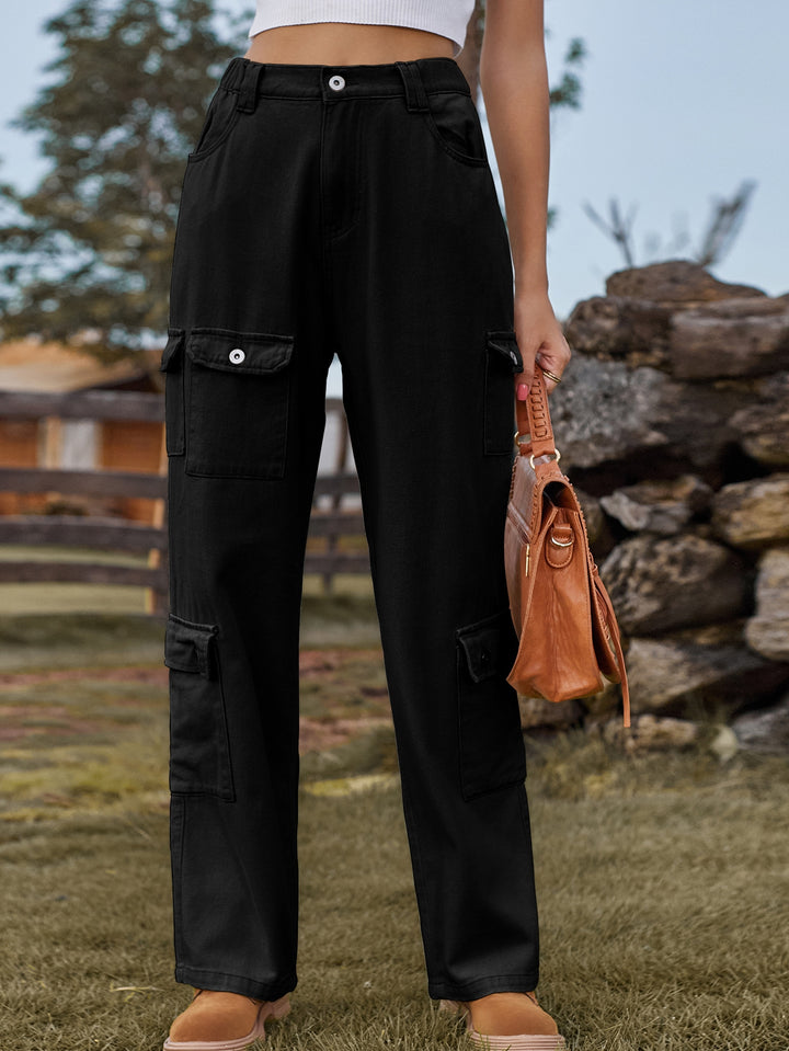 High Waisted Utility Cargo Jeans