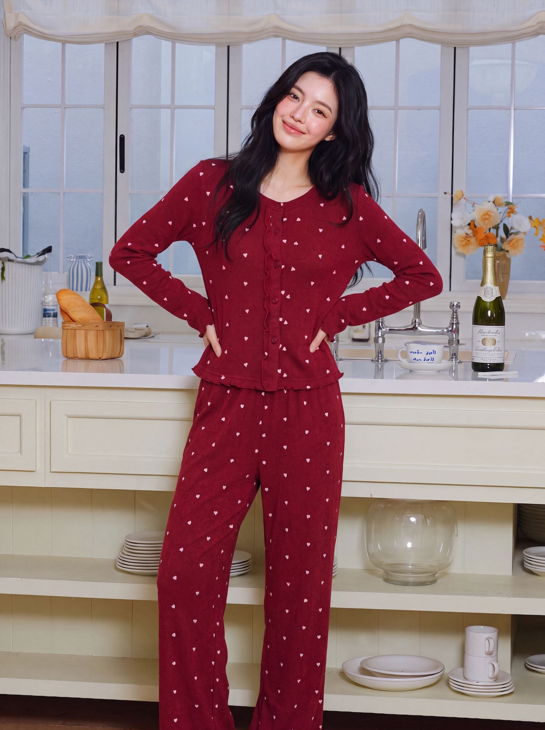 Cozy Heart Print Pajama Lounge Set