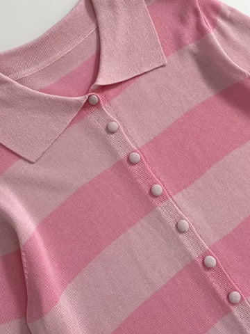 Cute Striped Collared Knit Cardigan