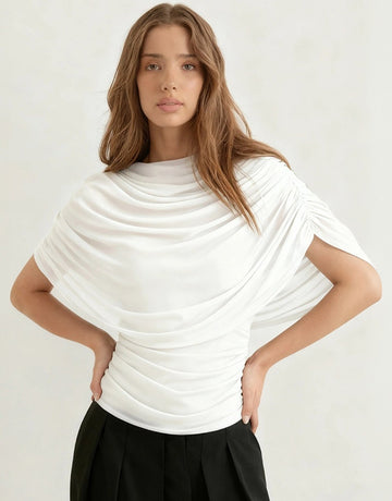 Elegant Draped Boat Neck T-Shirt