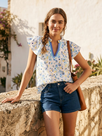 Floral Ruffle Sleeve Chiffon Blouse