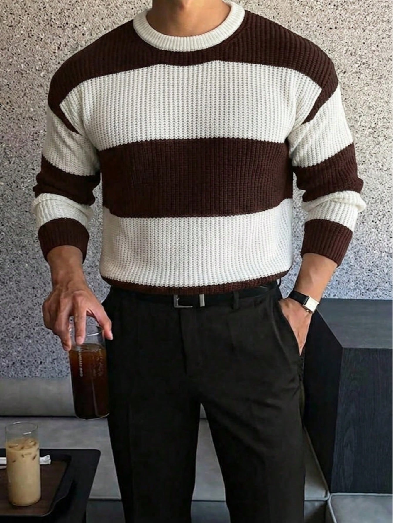 Oversized Striped Crewneck Knit Sweater