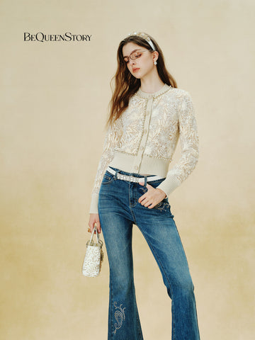 Elegant Floral Lace Knit Cardigan