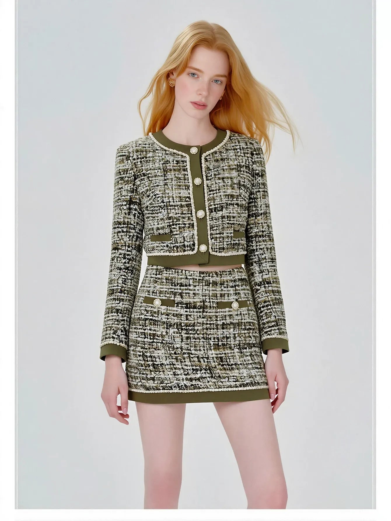Cropped Tweed Button Up Jacket