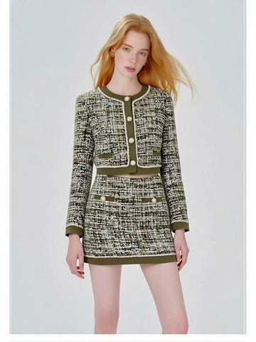 Cropped Tweed Button Up Jacket
