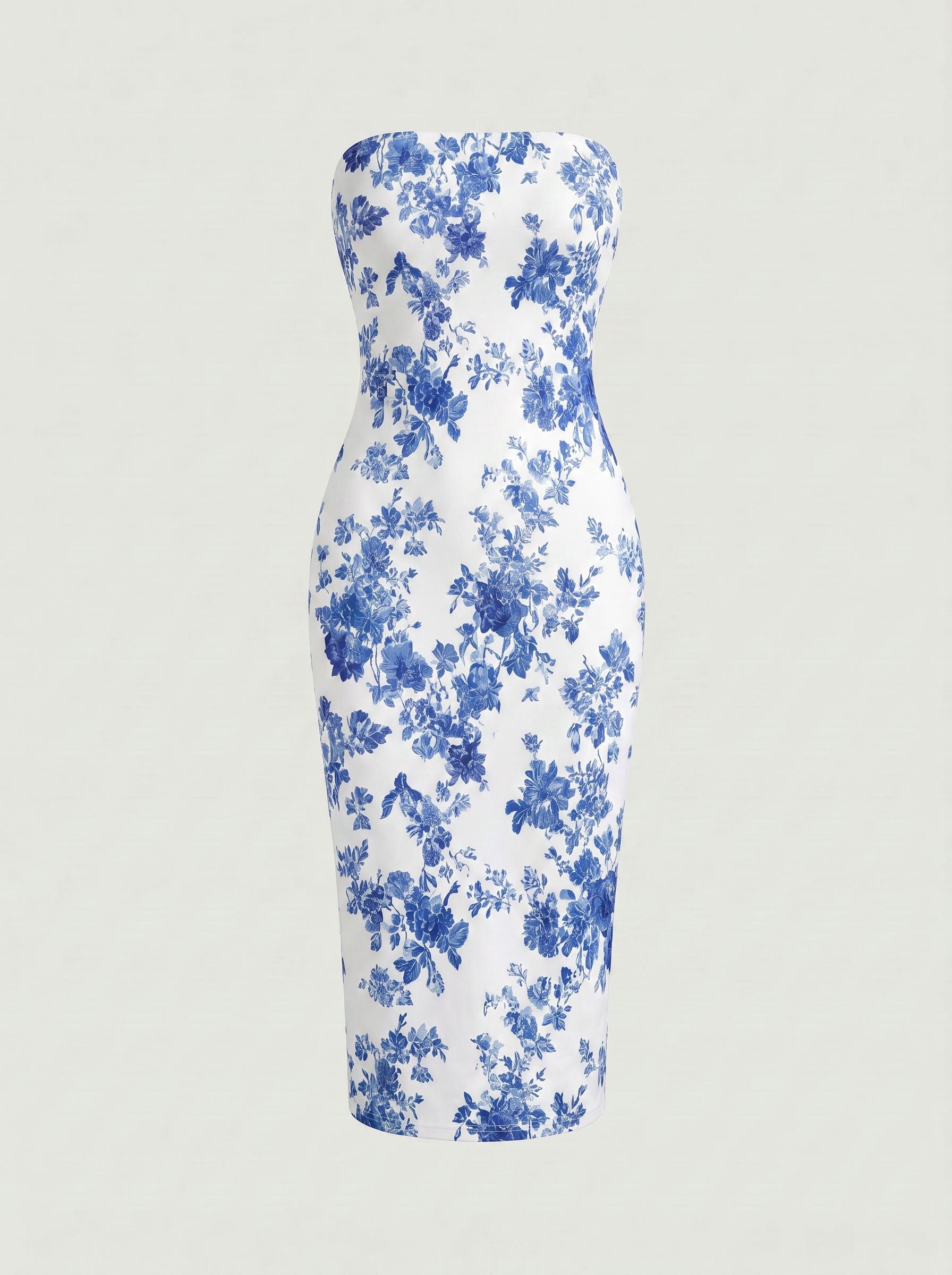 MAIA Floral Print Strapless Sheath Midi Dress