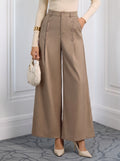 High Waisted Button Detail Wide Leg Pants