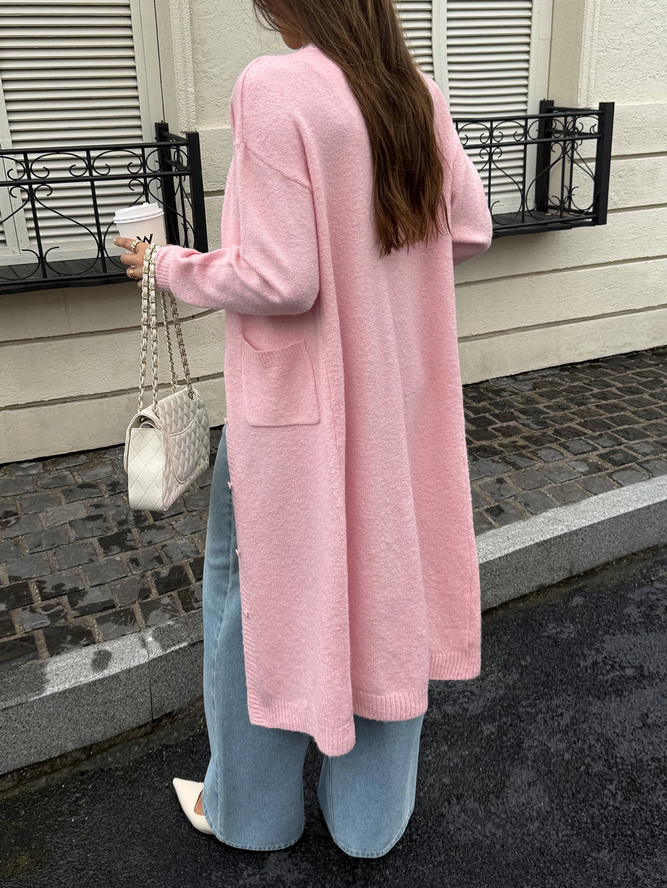 Soft Pink Longline Button Cardigan