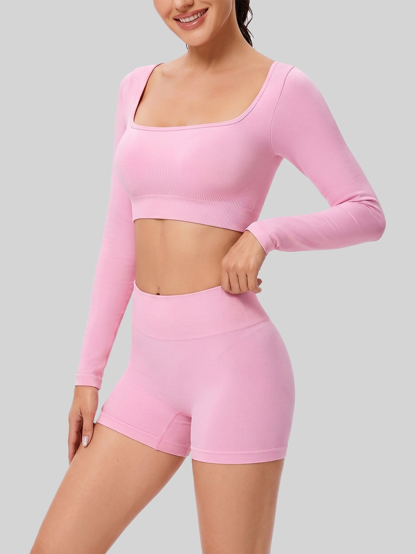 Seamless Square Neck Yoga Shorts Set