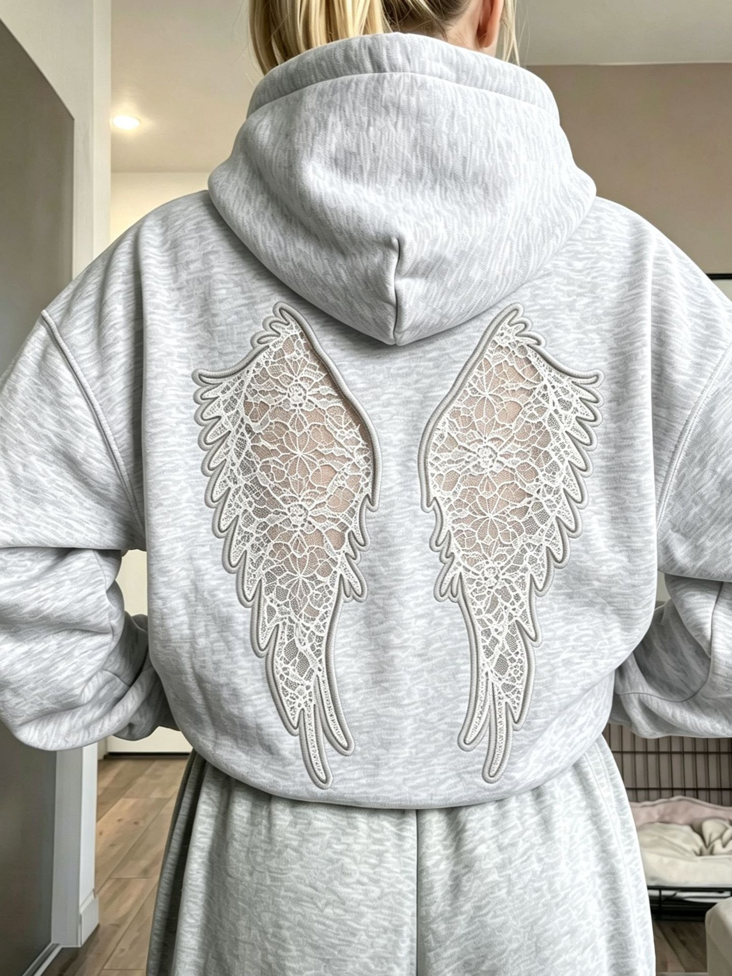 Lace Angel Wing Back Hoodie