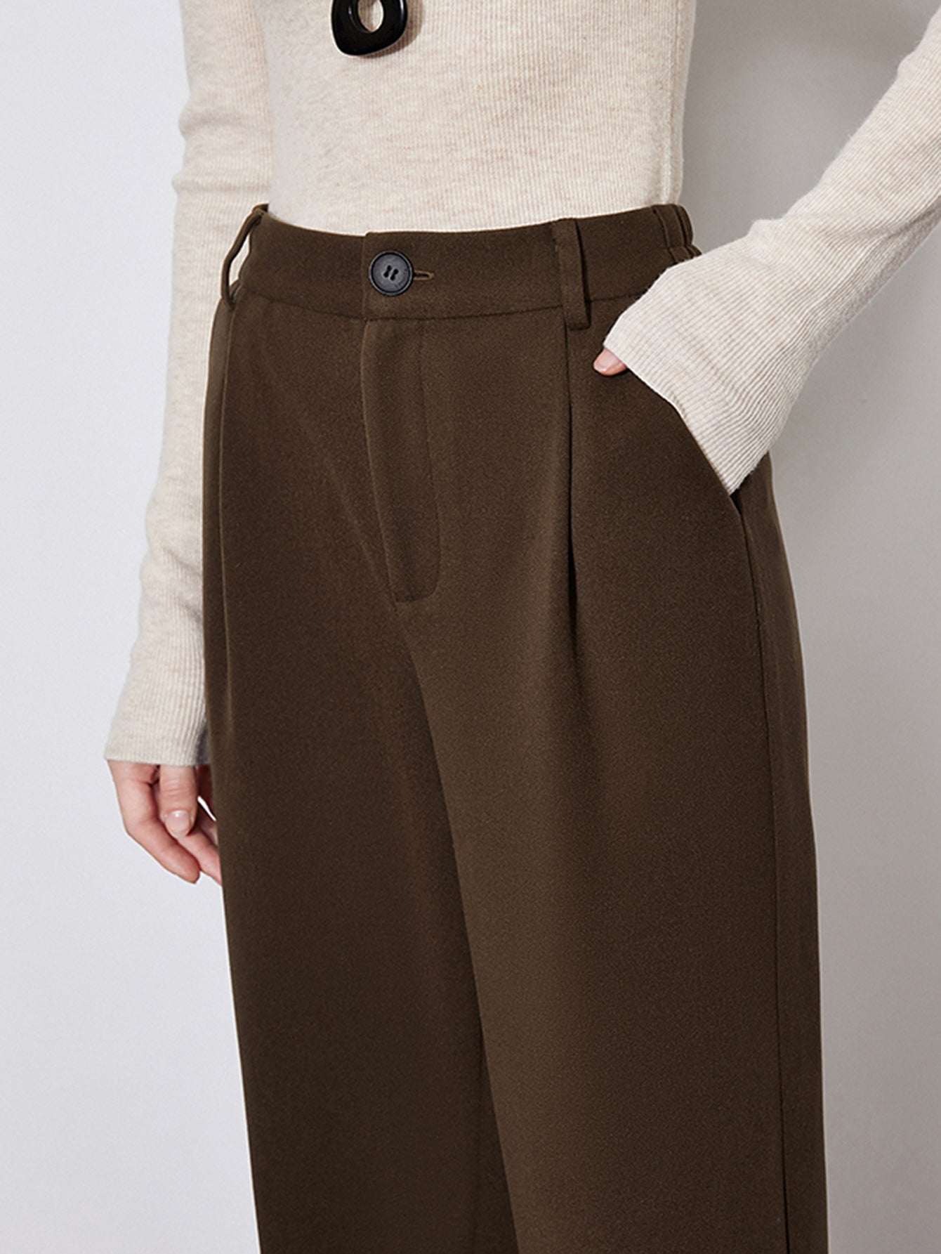 Pleated Front Button Waist Casual Pants