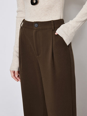 Pleated Front Button Waist Casual Pants
