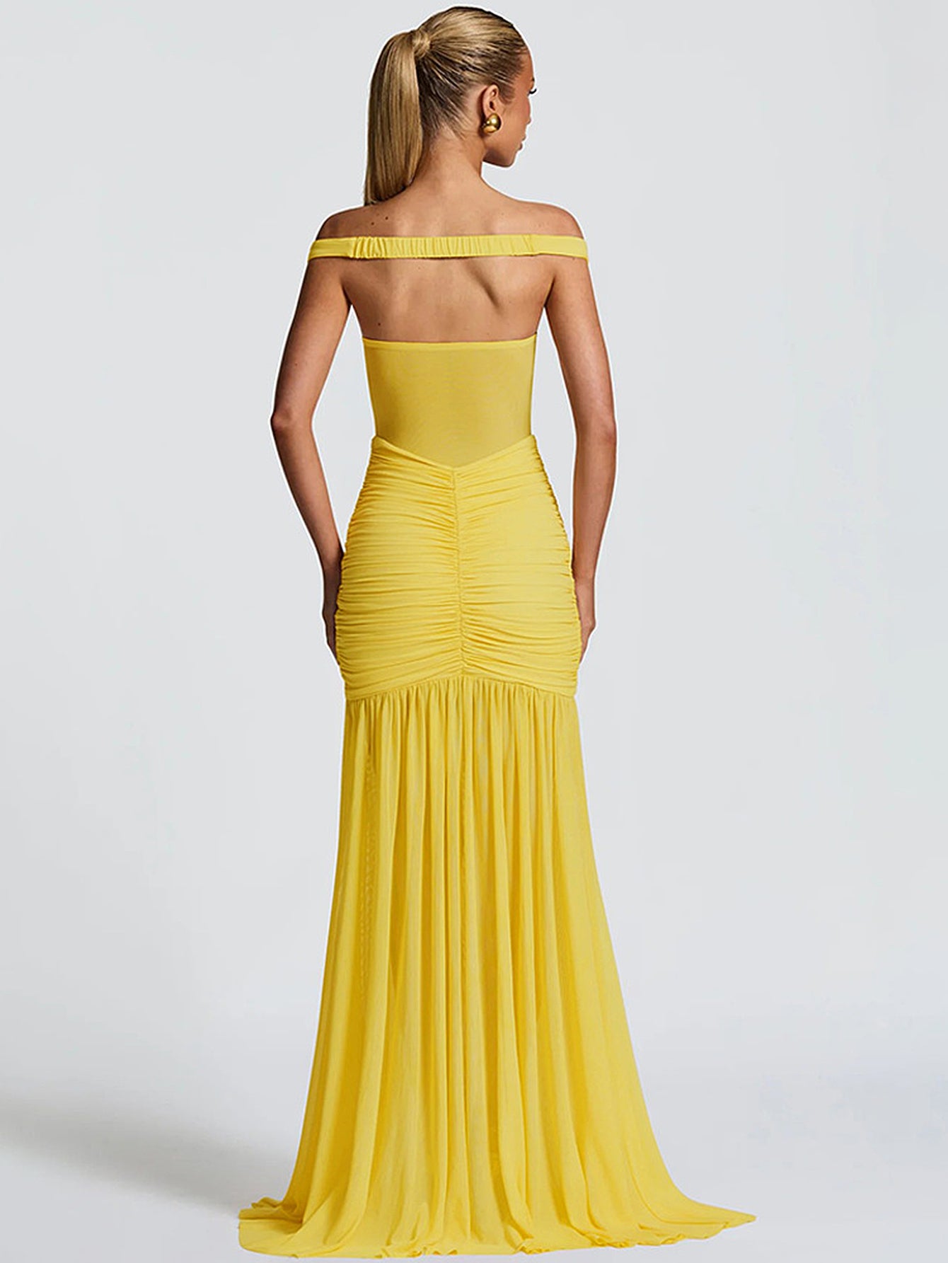 Off Shoulder Sheer Panel Sexy Maxi Dress