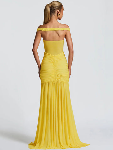 Off Shoulder Sheer Panel Sexy Maxi Dress