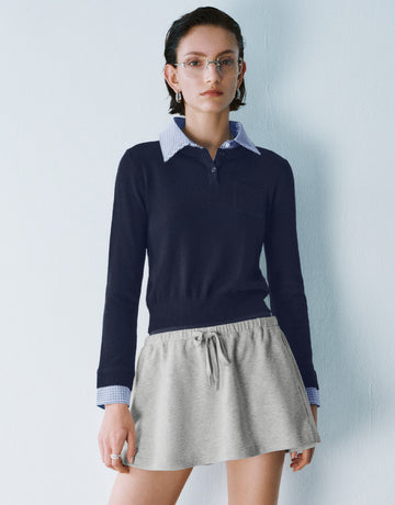 Urban Revivo Plaid Collar Regular Knitted T-Shirts-Ink Blue