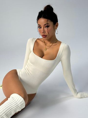 Scoop-Neck Daily Basic Bodysuit-Multicolor