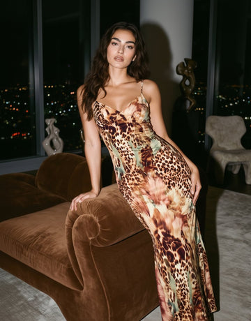 KIRA Leopard Print Spaghetti Strap Bodycon Maxi Dress