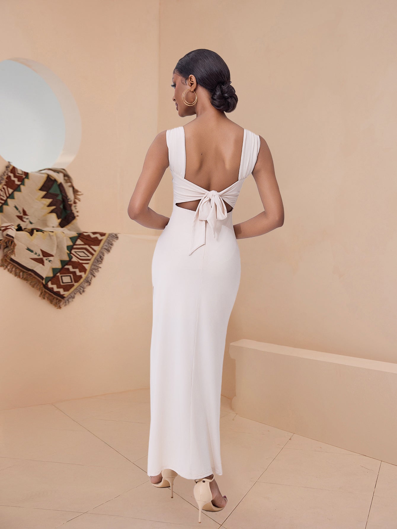 Square Neck Side Slit Elegant Midi Evening Dress