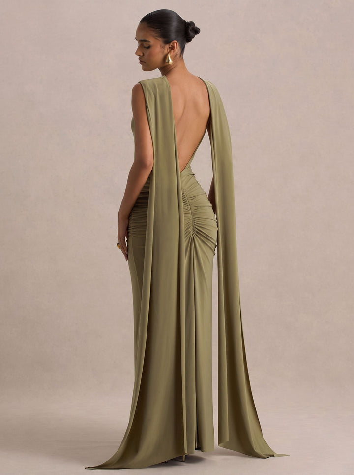 Elegant Ruched Draped Maxi Dress