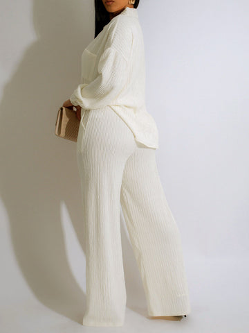Elegant Pleated Button Down Pant Set