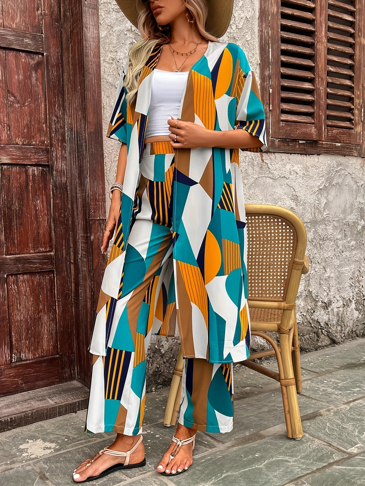 Boho Geometric Print Pant Set