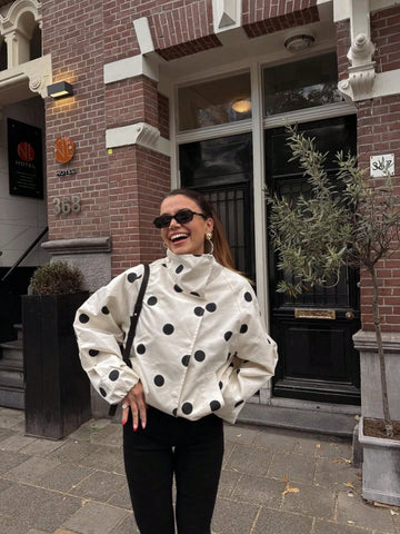 Casual Polka Dot Stand Collar Jacket