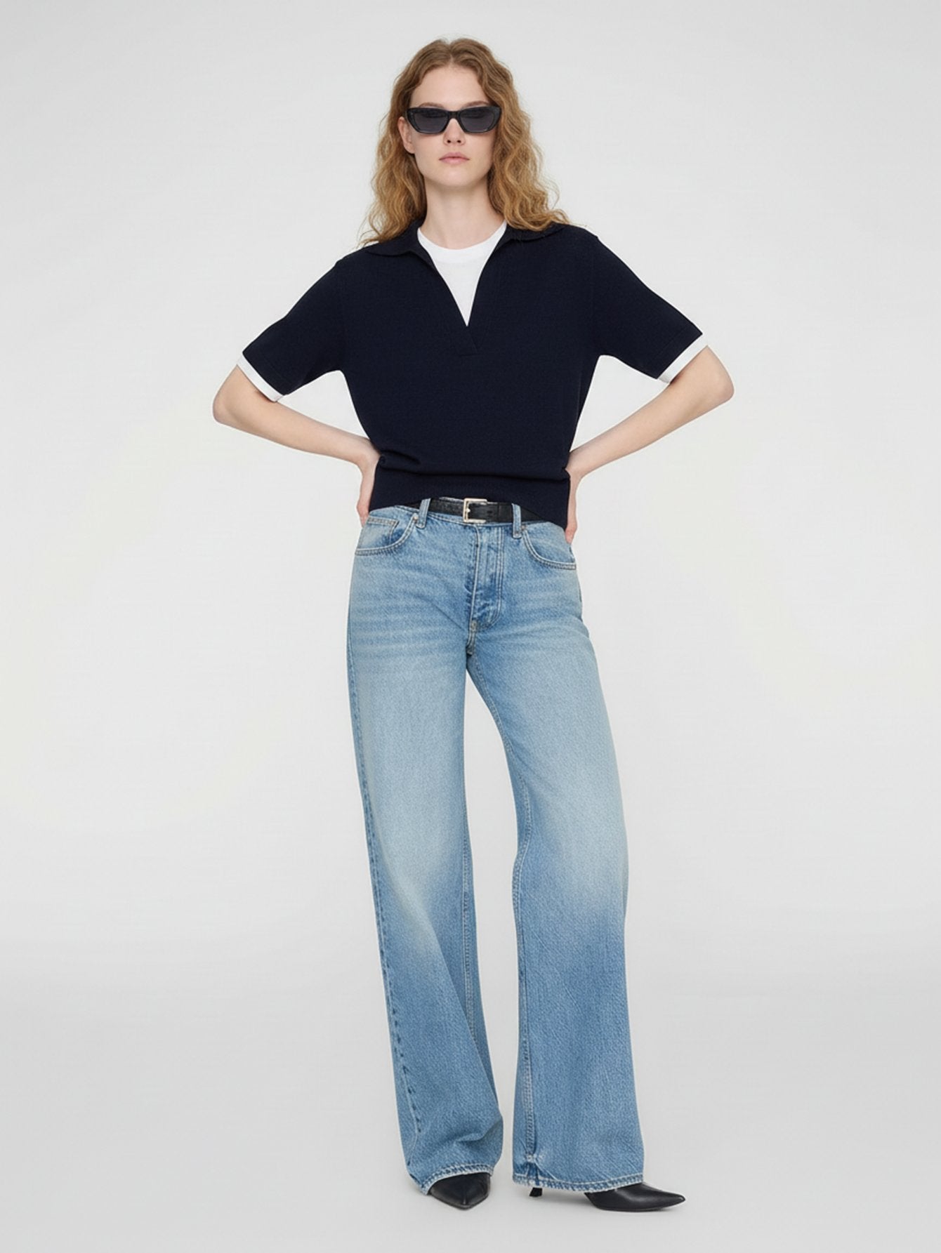 Wool Blend Contrast Knit Top